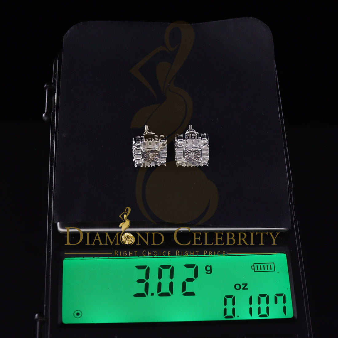 DiamondCelebritees Micro Pave White 925 Silver 0.20ct Real Diamond Men & Women Square Earrings