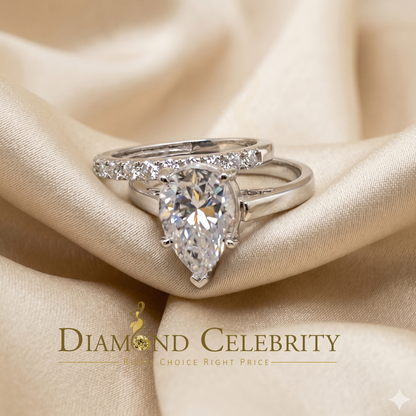DiamondCelebritees 5.00ct Moissanite White Sterling Silver Men/ Women Bridal Ring Pear Shape Size 8