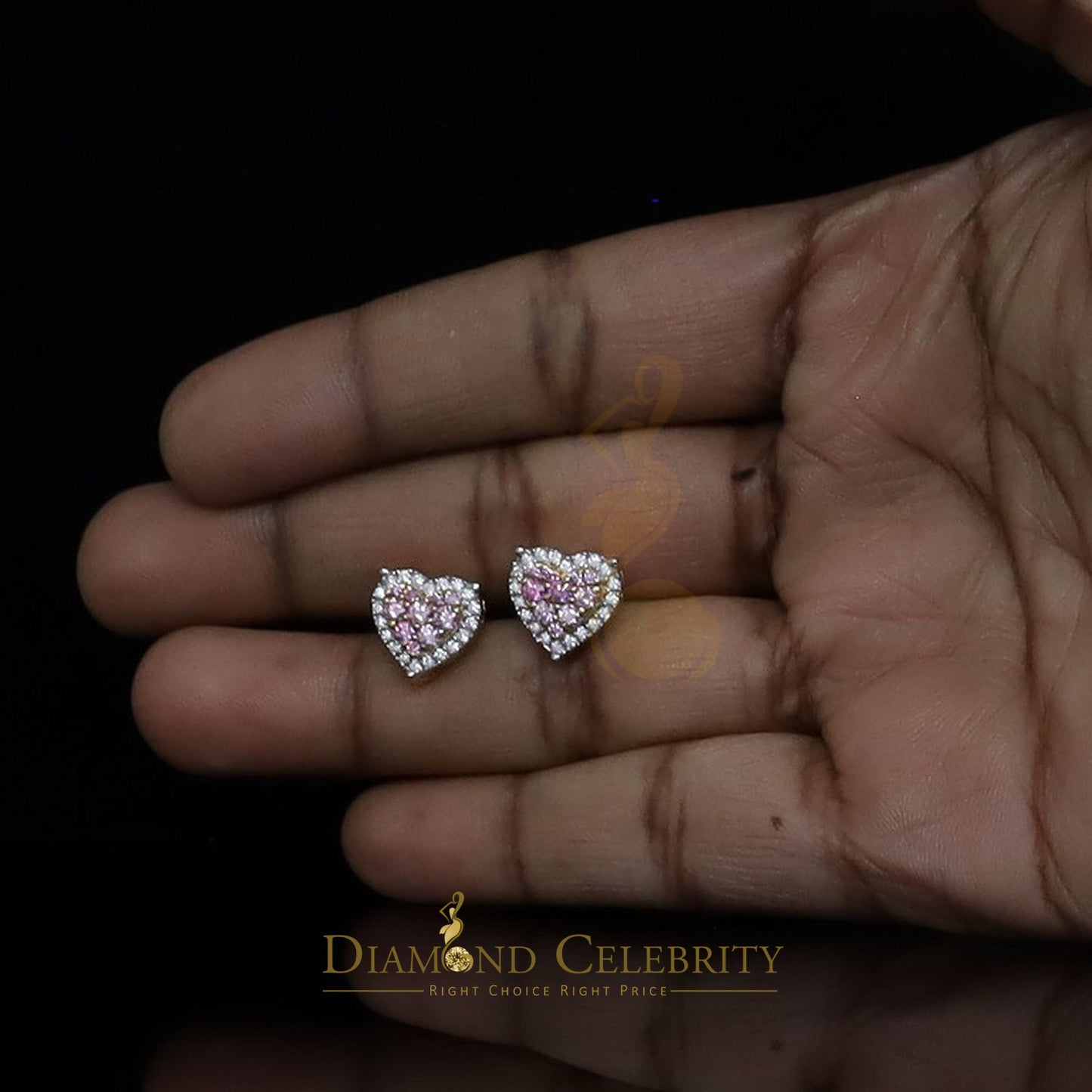 Diamondcelebritees Men's/Women's 925 Silver Yellow 1.00ct VVS 'D' Pink Moissanite 3D Heart Earrings