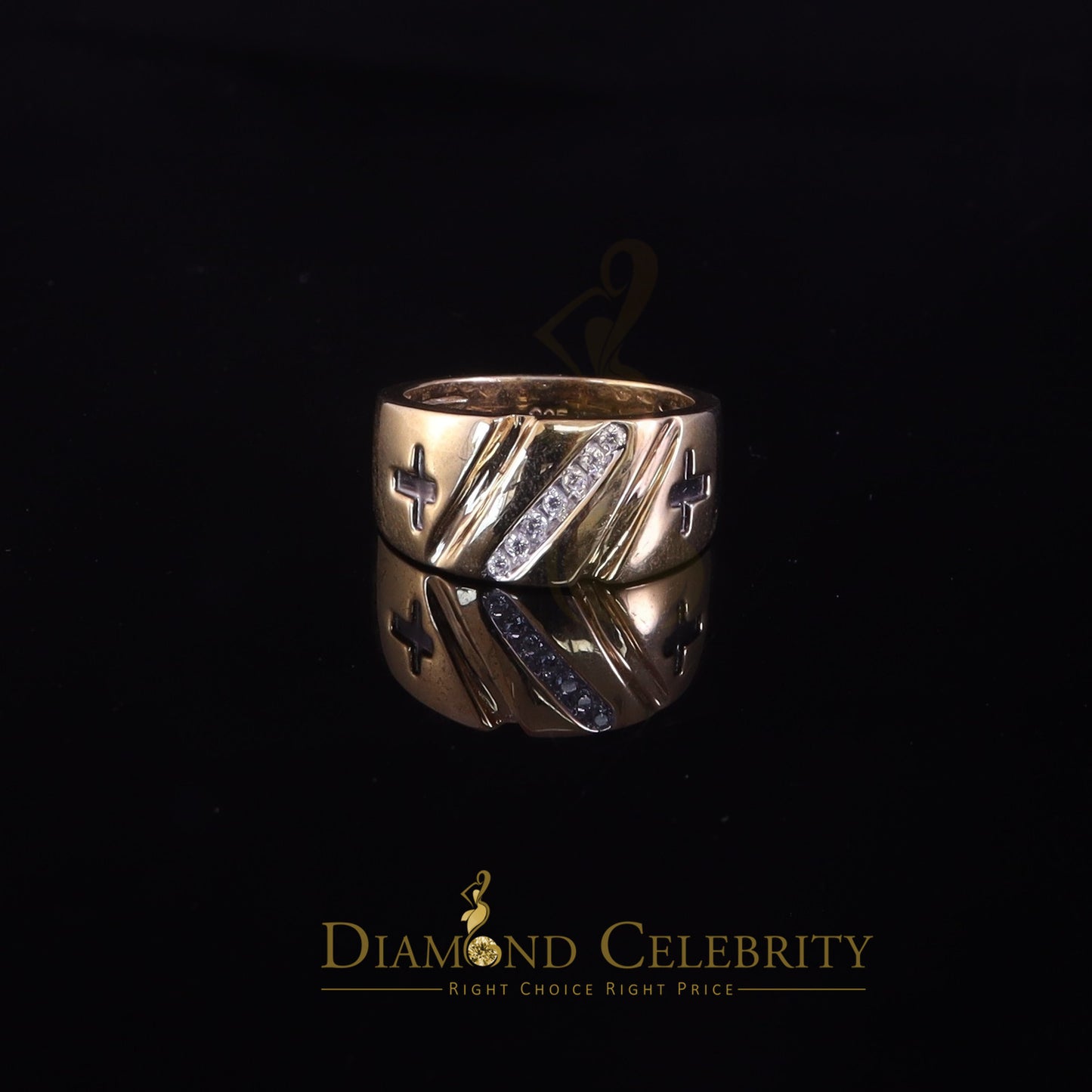 DiamondCelebritees 0.14 ct Sterling Yellow Silver Round 925 CZ Men Rings Engagement Size 9.00