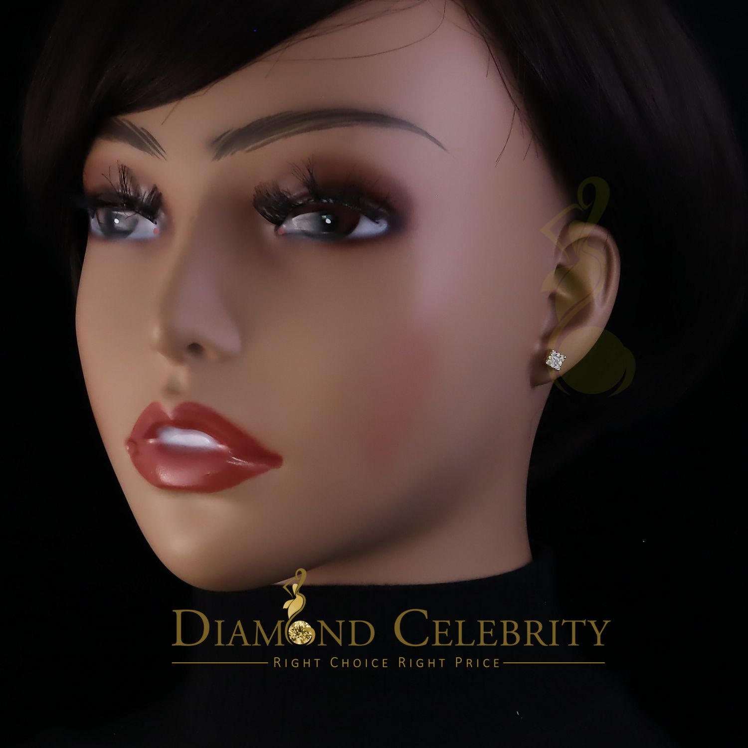 DiamondCelebritees  0.34ct Cubic Zirconia Hip Hop 925 Yellow Silver Women's & Men's Square Earrings