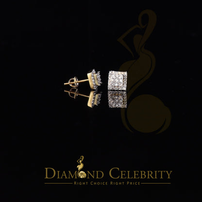 DiamondCelebritees 0.75 CT Real Diamond with 10K Real Yellow Gold Square Stud Earrings