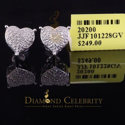 DiamondCelebritees 0.10ct Diamond 925 White Silver for Men's & Womens Stud Heart Cluster Earring
