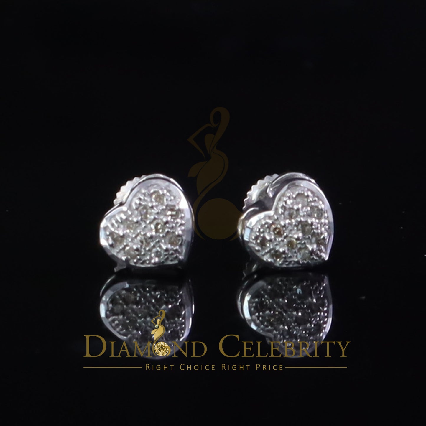 DiamondCelebritees Aretes Para Hombre Heart 925 White Silver 0.08ct Diamond Women's /Men's Earring