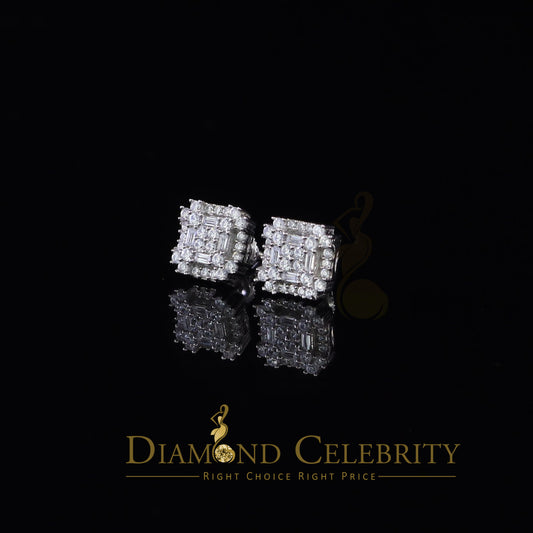 DiamondCelebritees  1.18ct Cubic Zirconia 925 White Silver Women's & Men's Hip Hop Square Earrings