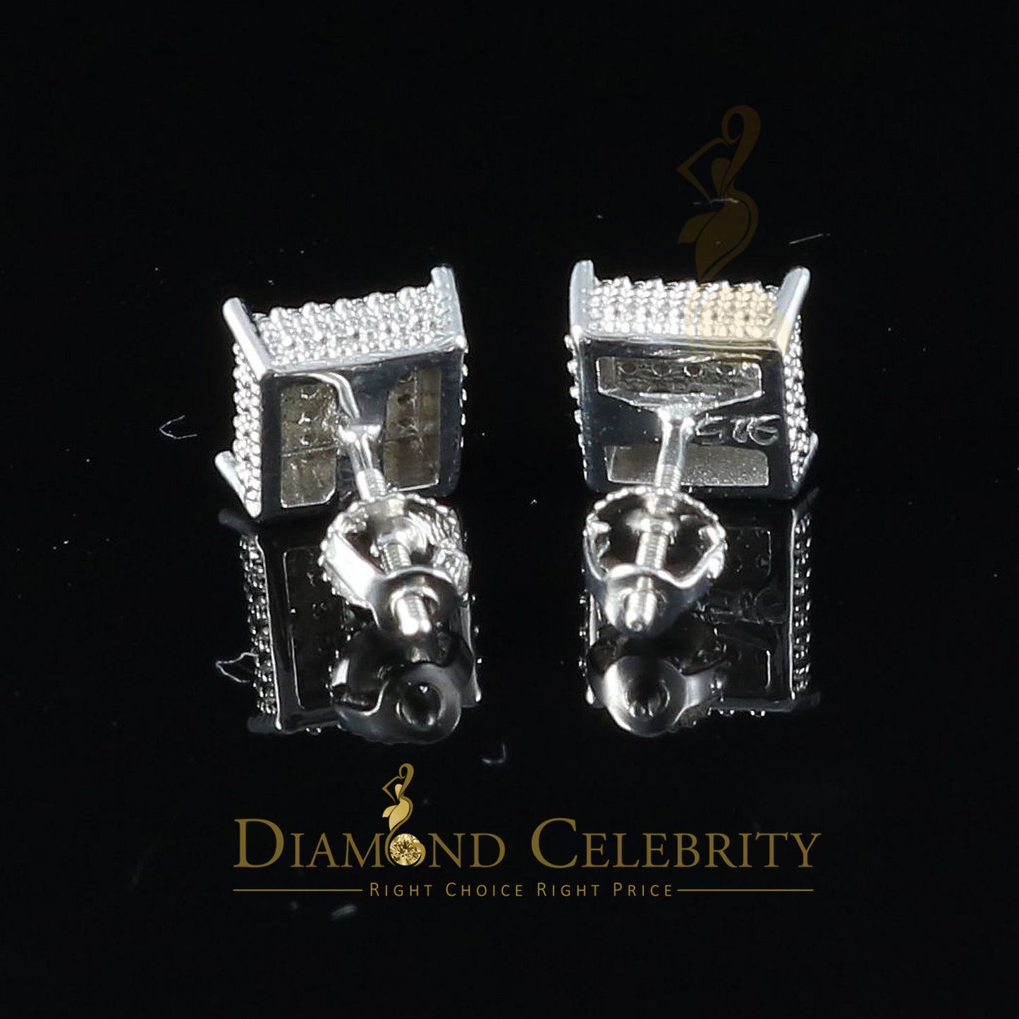 DiamondCelebritees Aretes Para Hombre 925 Silver 0.15ct Diamond Women & Men Square White Earrings