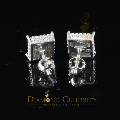 DiamondCelebritees Aretes Para Hombre 925 Silver 0.15ct Diamond Women & Men Square White Earrings