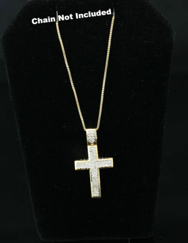DiamondCelebritees  Real 0.33ct Diamond 925 Yellow Sterling Silver CROSS Charm Necklace Pendant