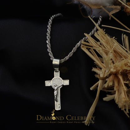 DiamondCelebritees 925 Sterling Silver Men's/Women's Jesus Cross Pendant White Religious