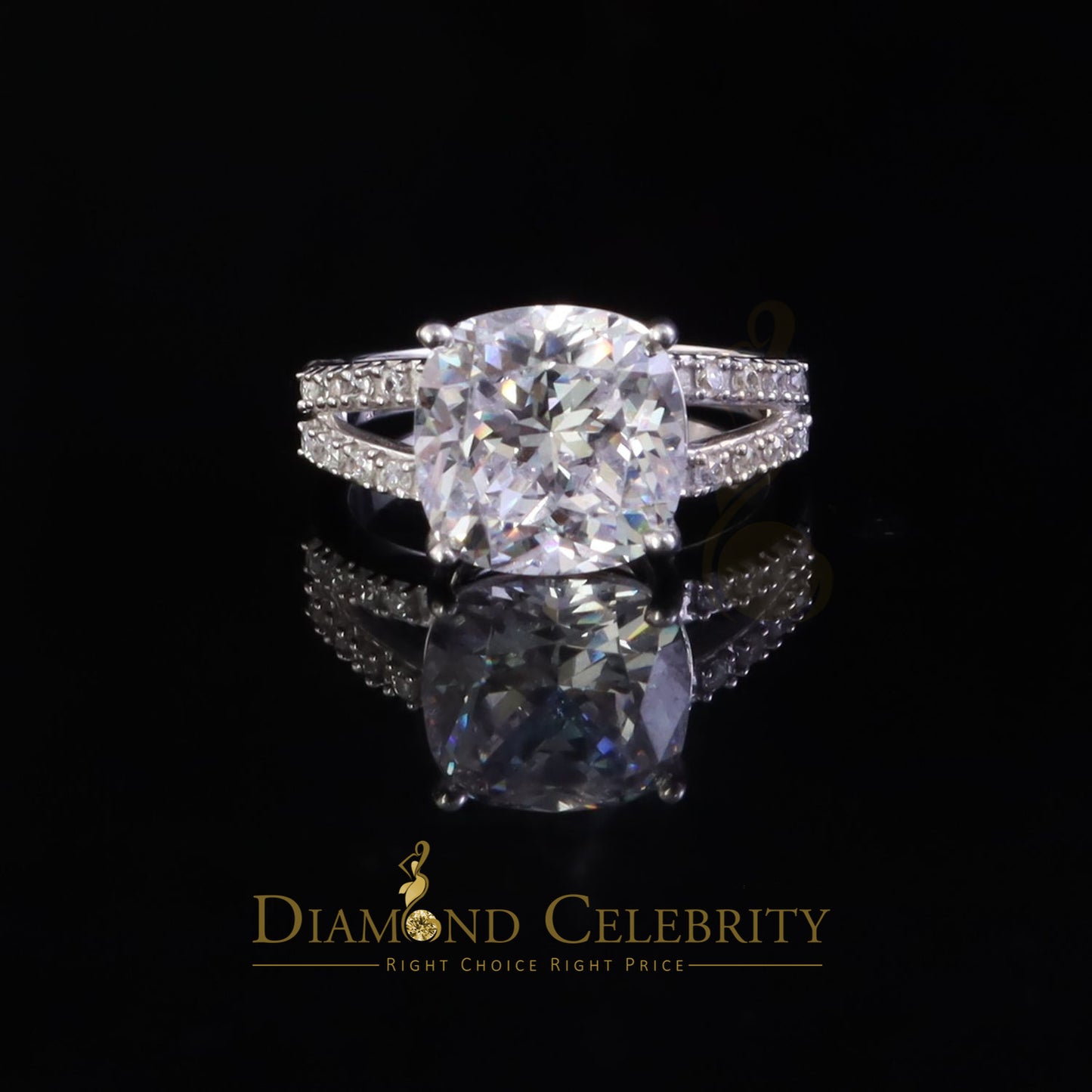 DiamondCelebritees 925 Silver 12.50CT White Cushion Cut 9 CZ Engagement Ring Women's Size 7.5