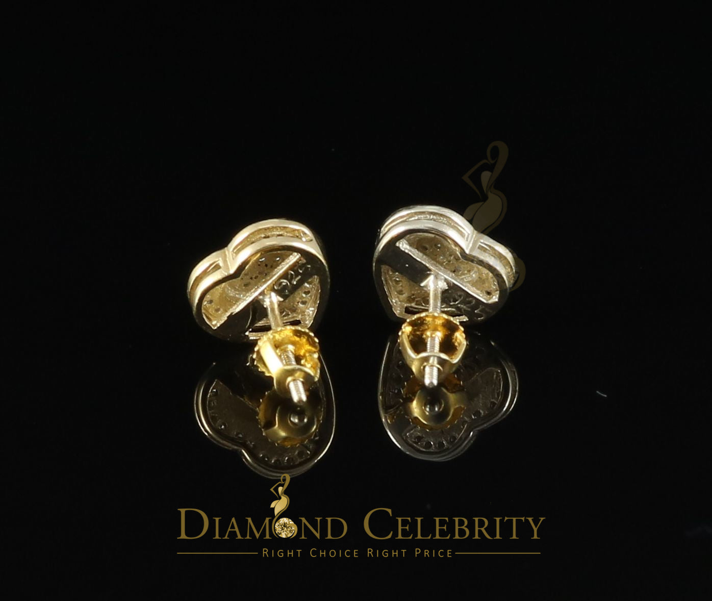 DiamondCelebritees 0.10ct Diamond Heart Earring Yellow 925 Sterling Silver Stud For Men's & Women's