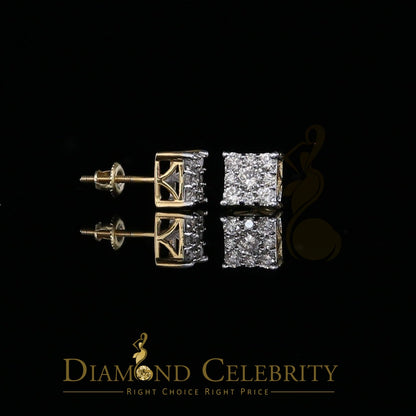 DiamondCelebritees 10K Real Yellow Gold Real Diamond 0.75CT Men's/Women's Stud Square Earring