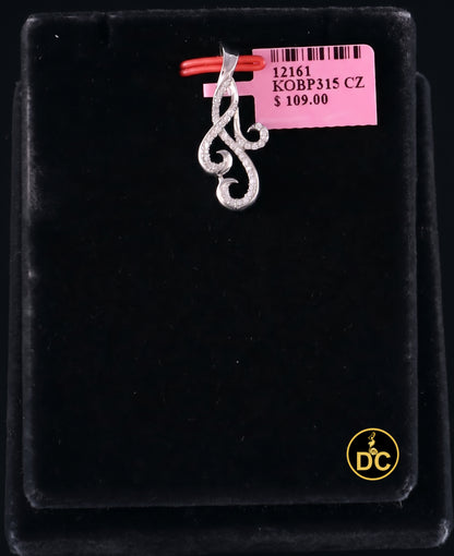 DiamondCelebritees 925 Sterling Silver 0.41ct Pave CZ Scroll White Flowing Swirl Fashion Pendant