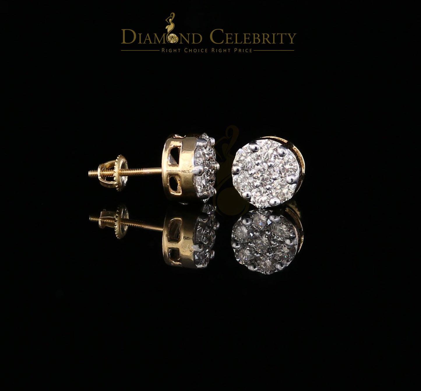 DiamondCelebritees 1.25CT Real Diamond with 10K Real Yellow Gold Men's/Women's Stud Earrings