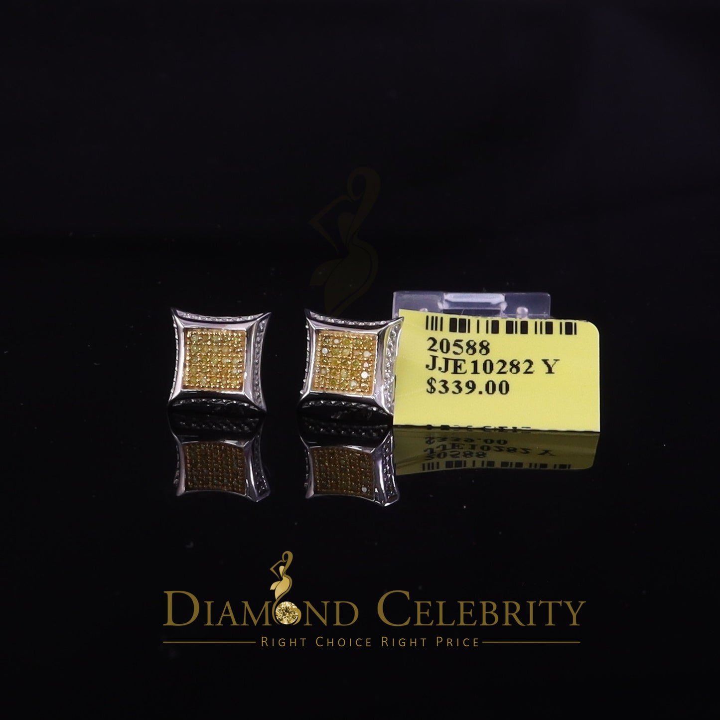 DiamondCelebritees Kite Shape 0.15ct Genuine Yellow Diamond 3D Earring 925 Sterling White Silver