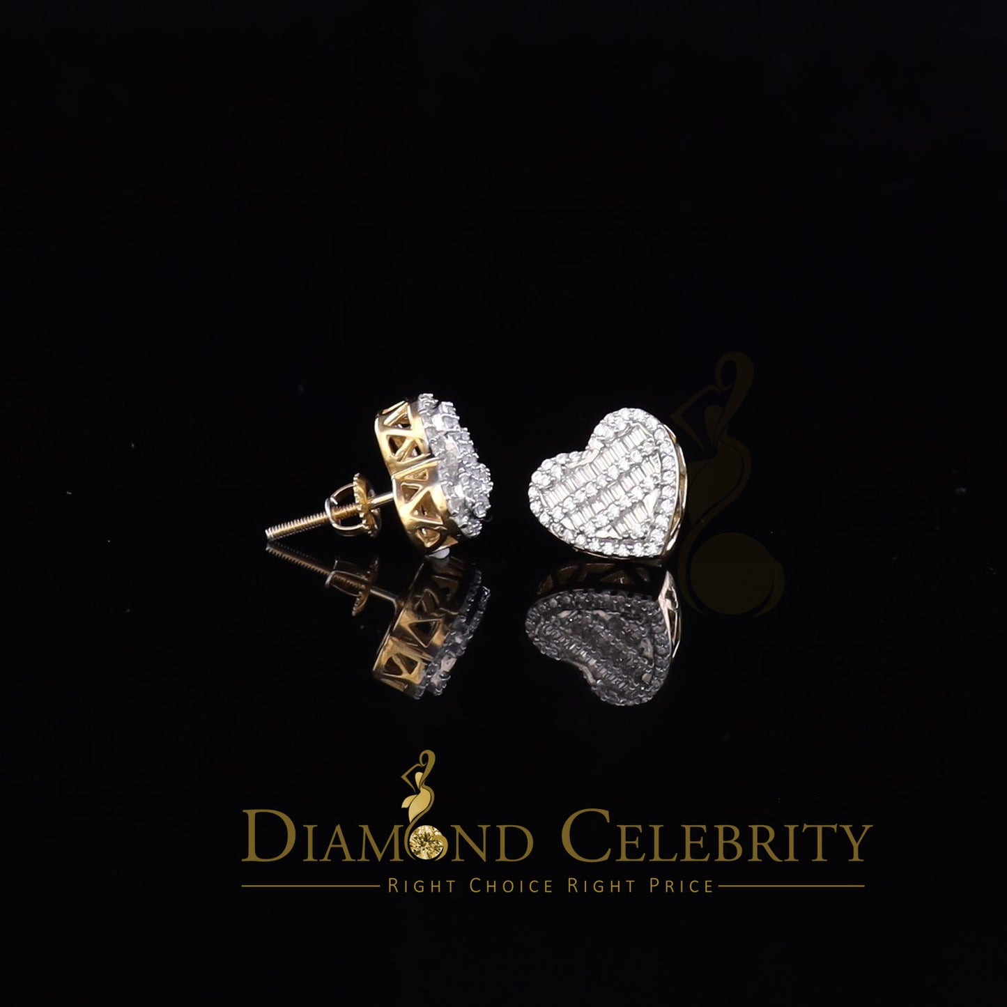 DiamondCelebritees  925 Yellow Sterling Silver 1.48ct Cubic Zirconia Men's & Women's Heart Earrings