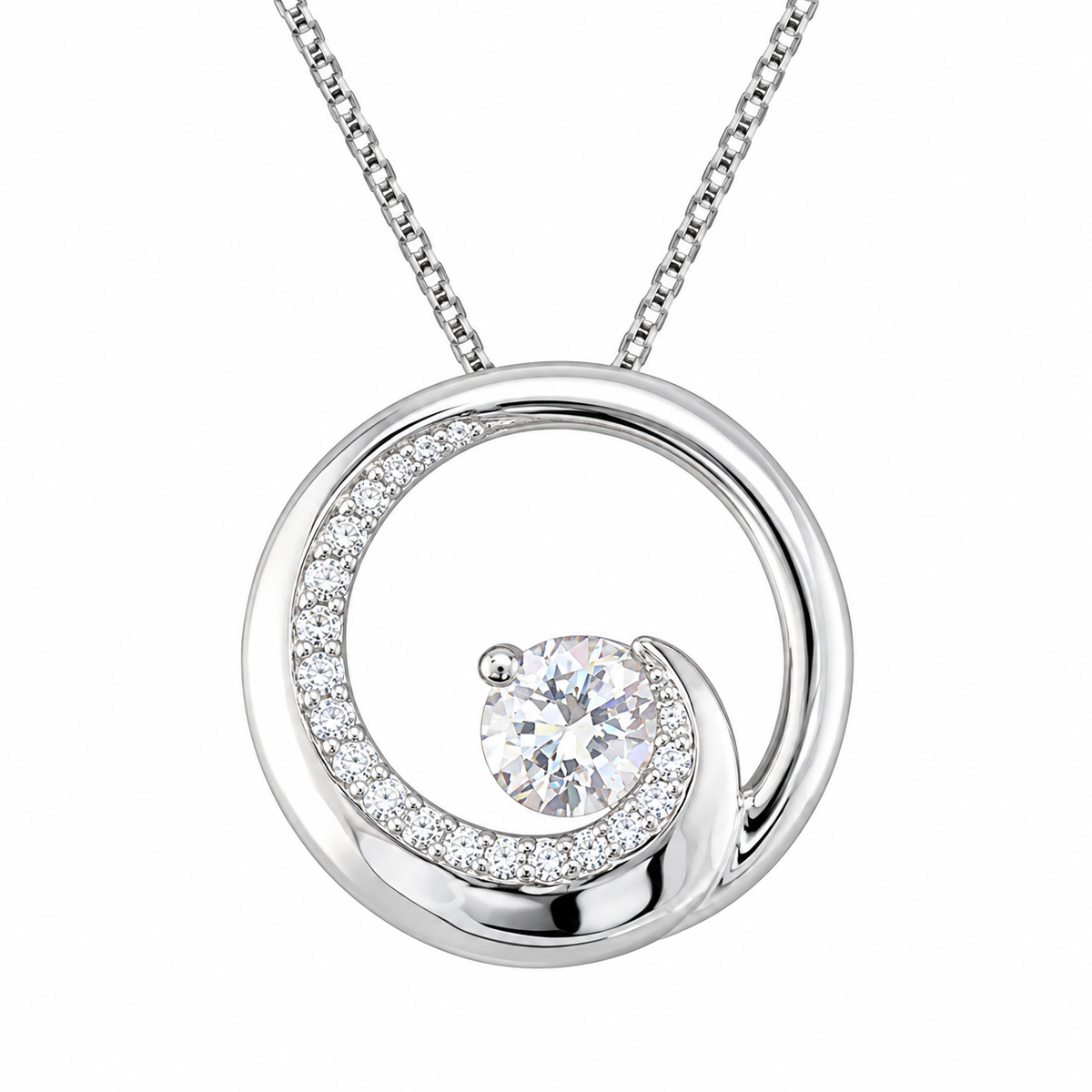 DiamondCelebritees 925 Silver Eternity Circle Swirl 2.50ct White 1 inch Cubic Zirconia Pendant