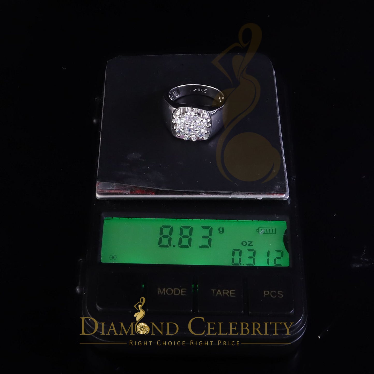 DiamondCelebritees Men's 925 Sterling White Silver Floral 2.30ct Cubic Zirconia Style Ring Size 9