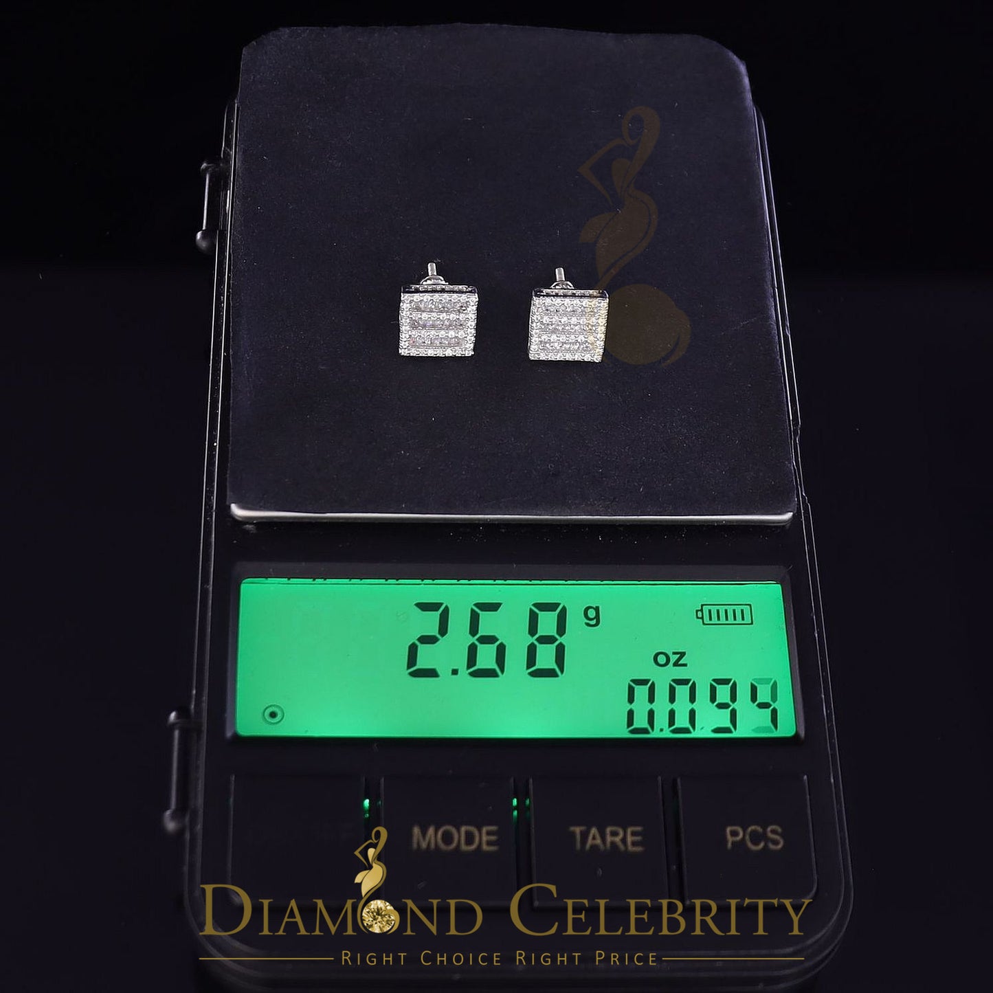 DiamondCelebritees  Hip Hop Screw Back White Silver 2.07ct Cubic Zirconia Women's & Men's Earrings