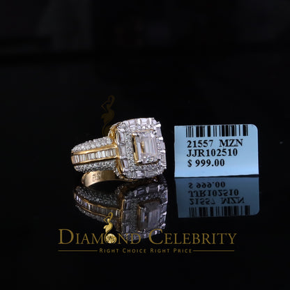 DiamondCelebritees 3.00ct VVS D Silver Yellow Emerald 925 Moissanite Square Baguette Ring SZ7 Women