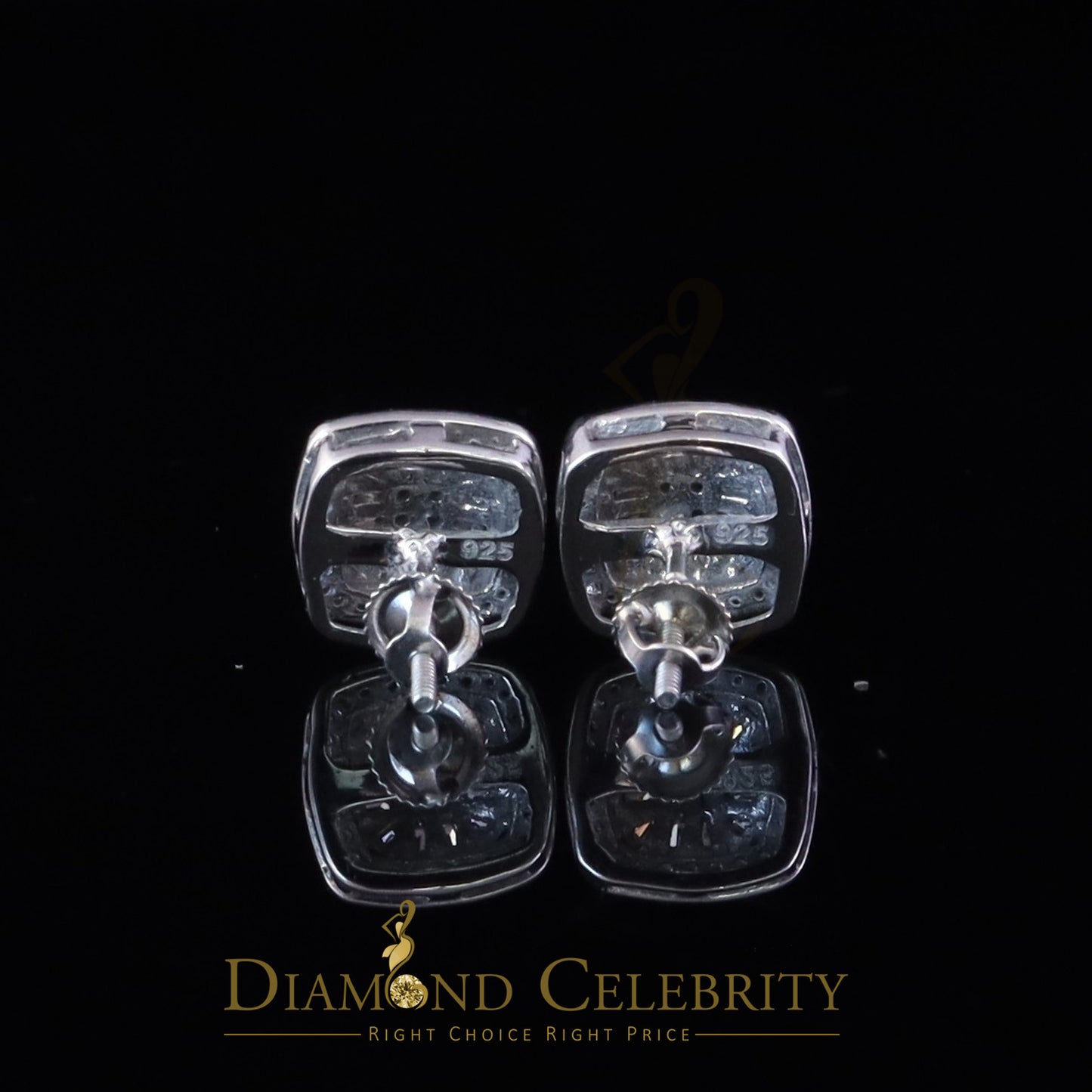 Diamondcelebritees White Square 925 Silver 1.00ct VVS 'D' Moissanite Stud Earring Men's/Womens