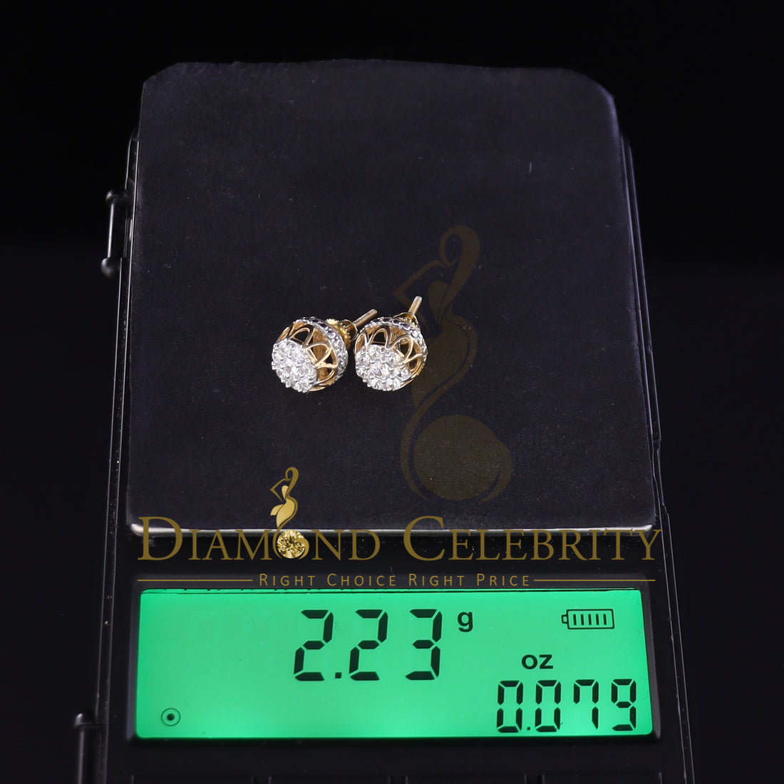 DiamondCelebritees  1.14ct Cubic Zirconia 925 Yellow Silver Women's & Men's Hip Hop Flower Earrings
