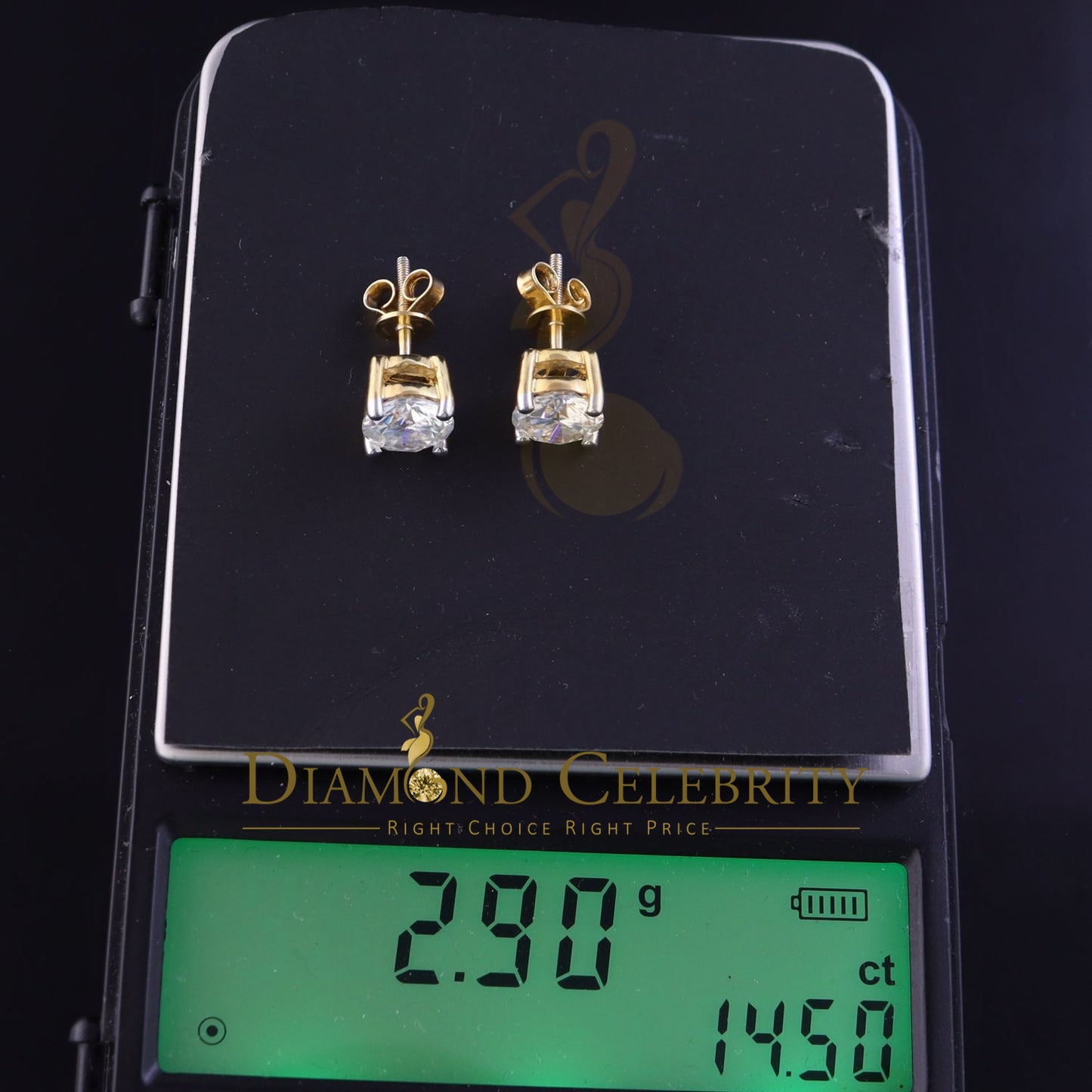 DiamondCelebritees Mens & Womens stud 925 silver Yellow 3.00ct VVS 'D' Color Moissanite Earrings