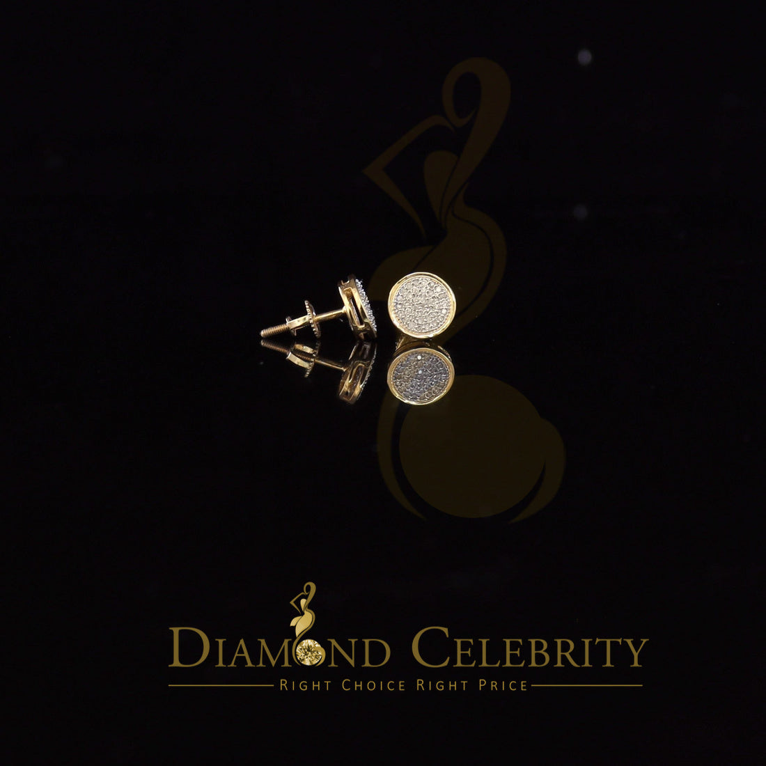 DiamondCelebritees 10K Real Yellow Gold with Real 0.15ct Diamonds Round Stud Earrings