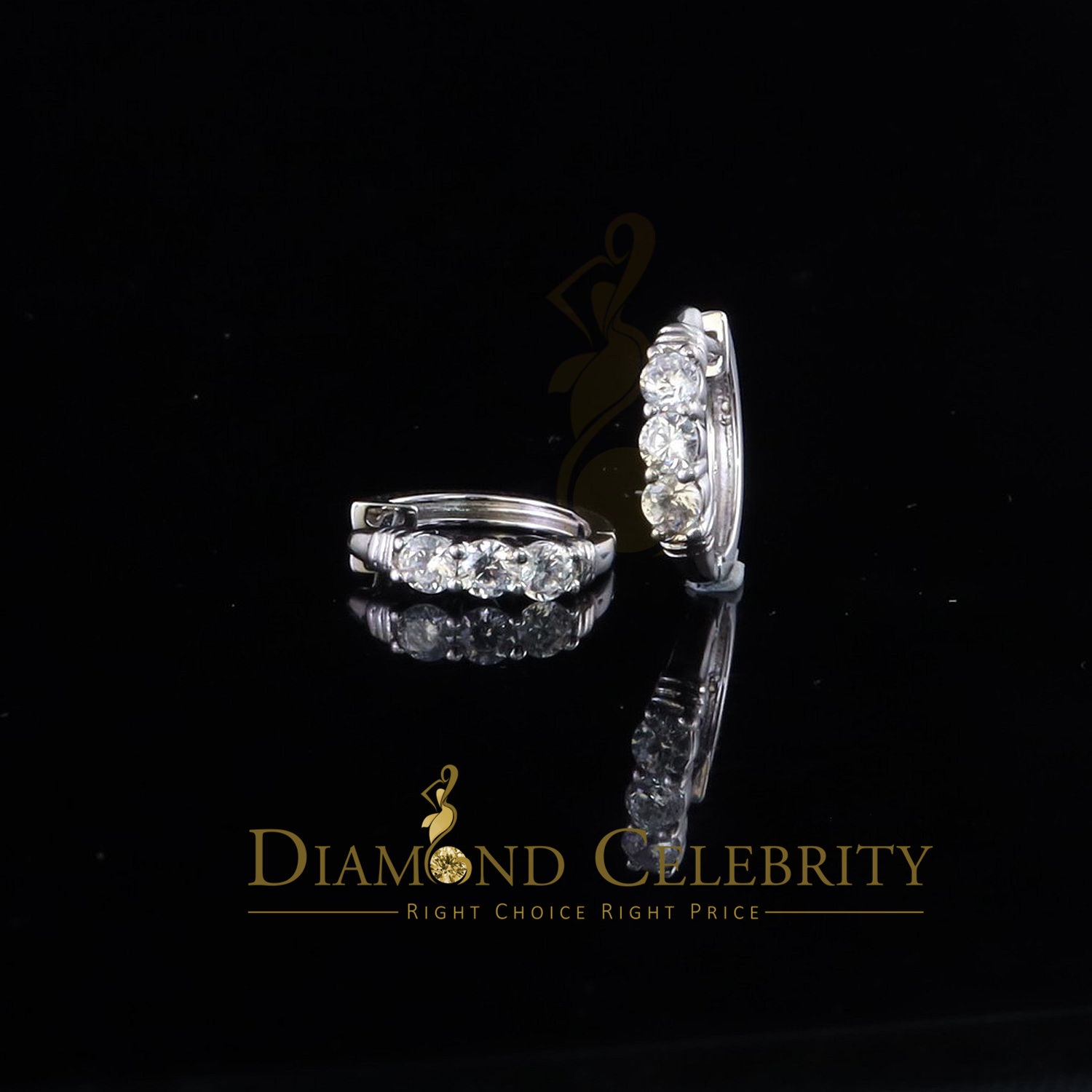 DiamondCelebritees  0.66ct Cubic Zirconia Men'sHip Hop 925 Sterling Silver White Hoop Stud Earrings