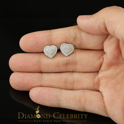 DiamondCelebritees Aretes Para Hombre Heart 925 White Silver 0.20ct Diamond Women's /Men's Earring
