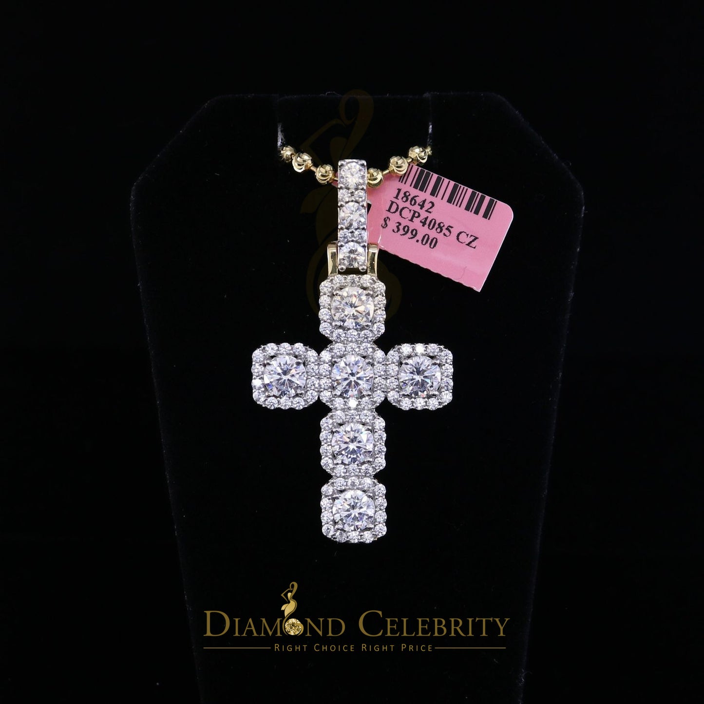 DiamondCelebritees Yellow 925 Sterling Silver Cross Fashion Pendant 8.03ct Cubic Zirconia Stone