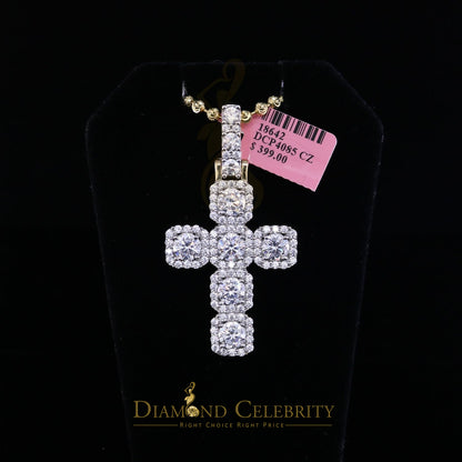 DiamondCelebritees Yellow 925 Sterling Silver Cross Fashion Pendant 8.03ct Cubic Zirconia Stone