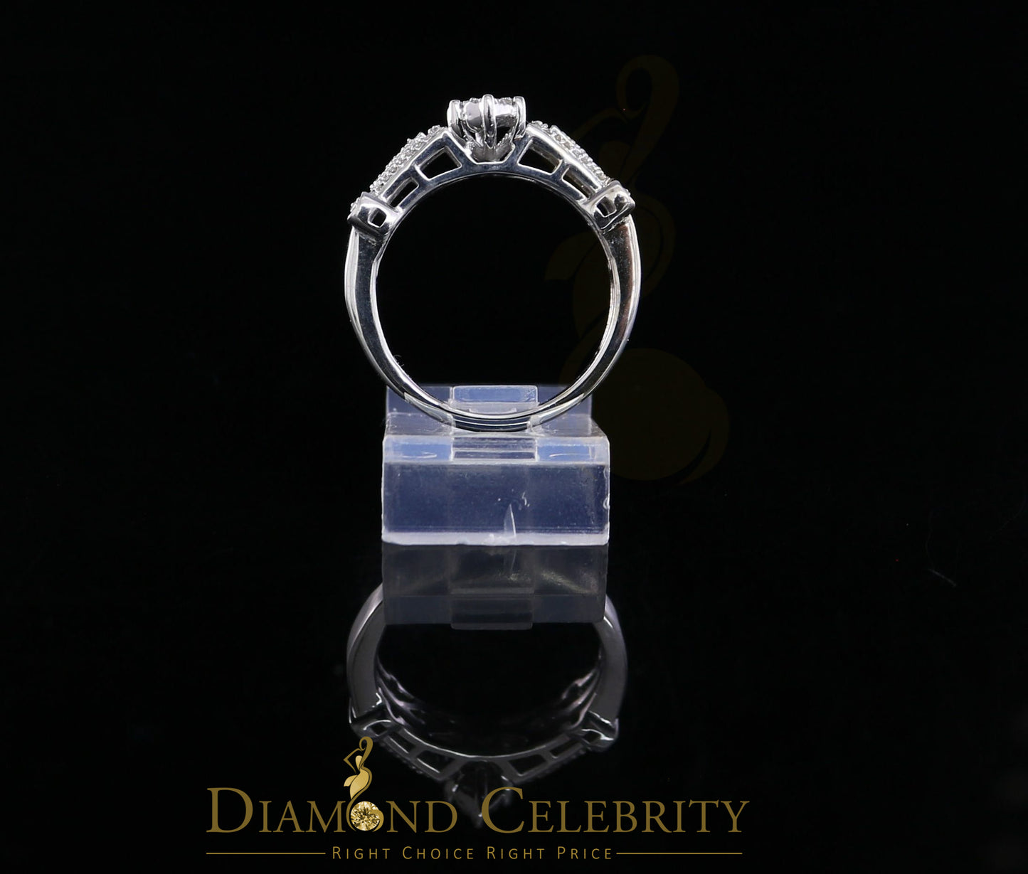 DiamondCelebritees 925 Silver White Engagement Womens Pear Shape Ring Size 7 With 0.33CT Diamond