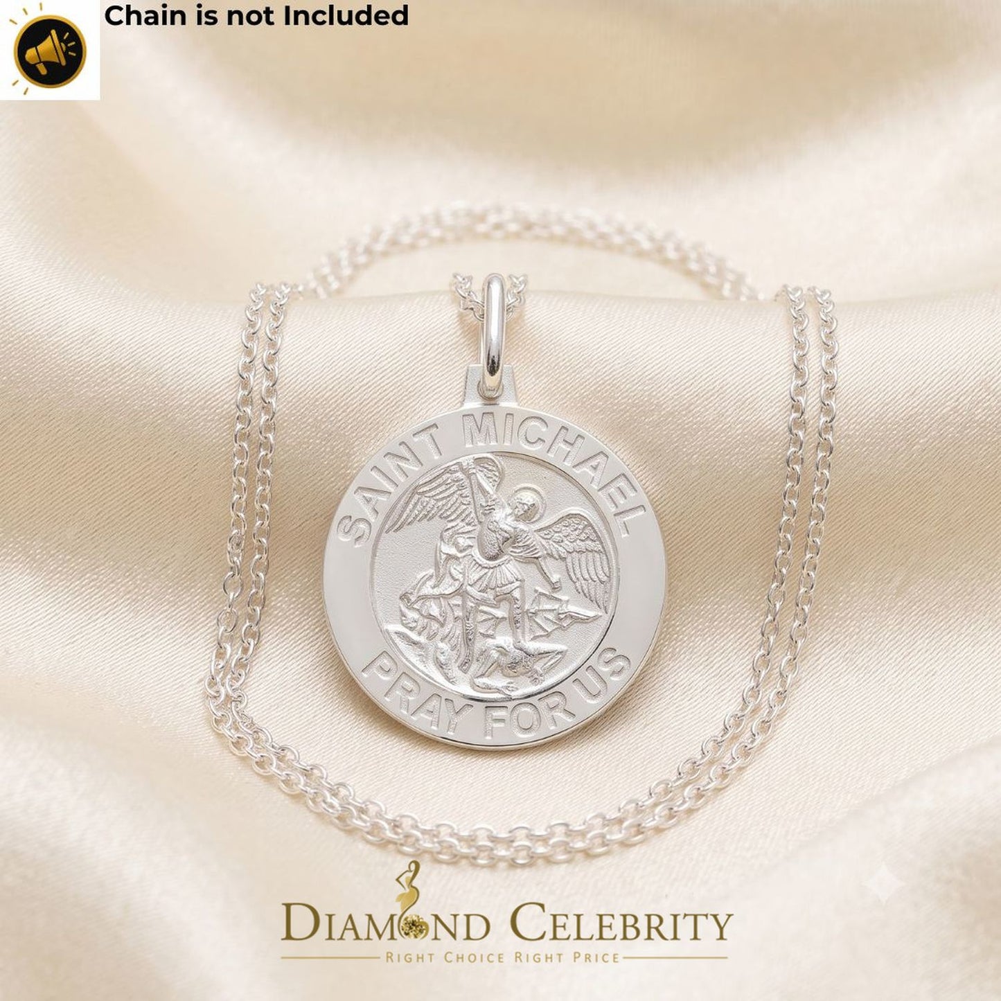 DiamondCelebritees 925 Sterling Silver White Religious Men's/Women's Saint Michael Pendant