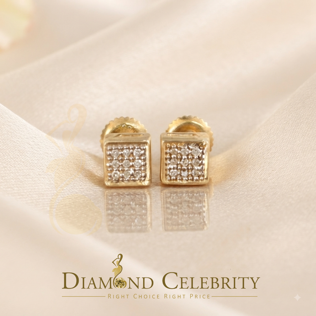 DiamondCelebritees 925 Yellow Silver 0.05ct Sterling Diamond Square Earring For Men's & Women's