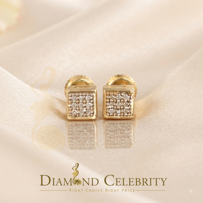 DiamondCelebritees 925 Yellow Silver 0.05ct Sterling Diamond Square Earring For Men's & Women's