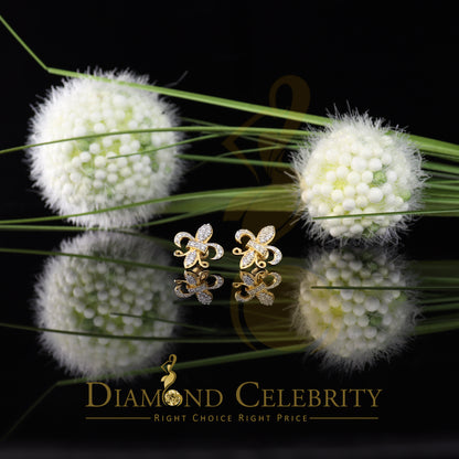 DiamondCelebritees  925 Yellow Silver Women's Fleur de Lis Screw Back 0.36ct Cubic Zirconia Earrings