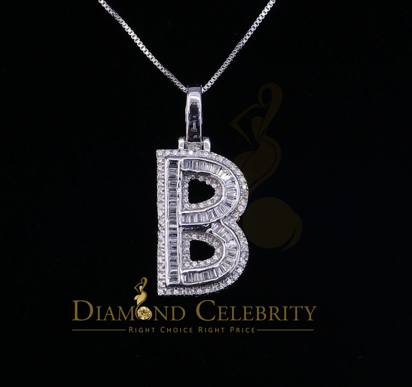 DiamondCelebritees White Bugutte Initial All Alphabet Sterling Silver Pendant with Cubic Zirconia