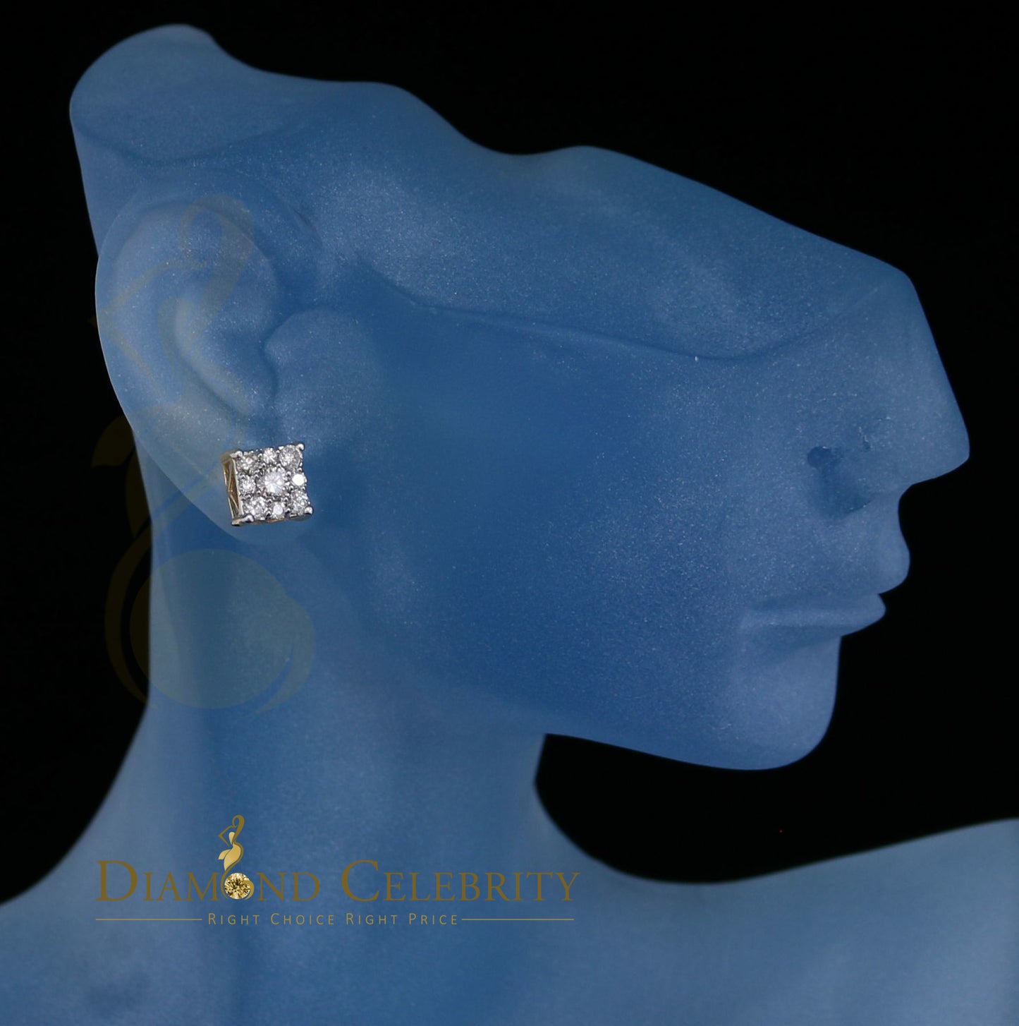 DiamondCelebritees 10K Real Yellow Gold Real Diamond 0.75CT Men's/Women's Stud Square Earring