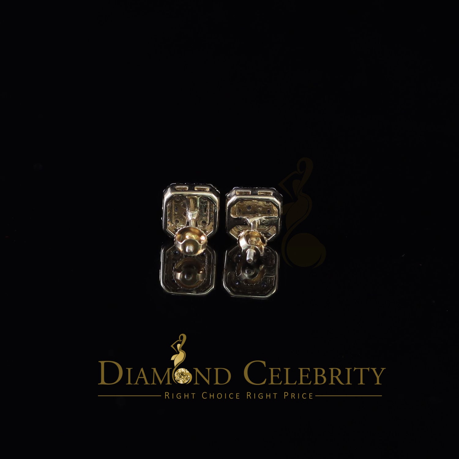 DiamondCelebritees  0.98ct Cubic Zirconia 925 Yellow Silver Women's & Men's Hip Hop Square Earrings