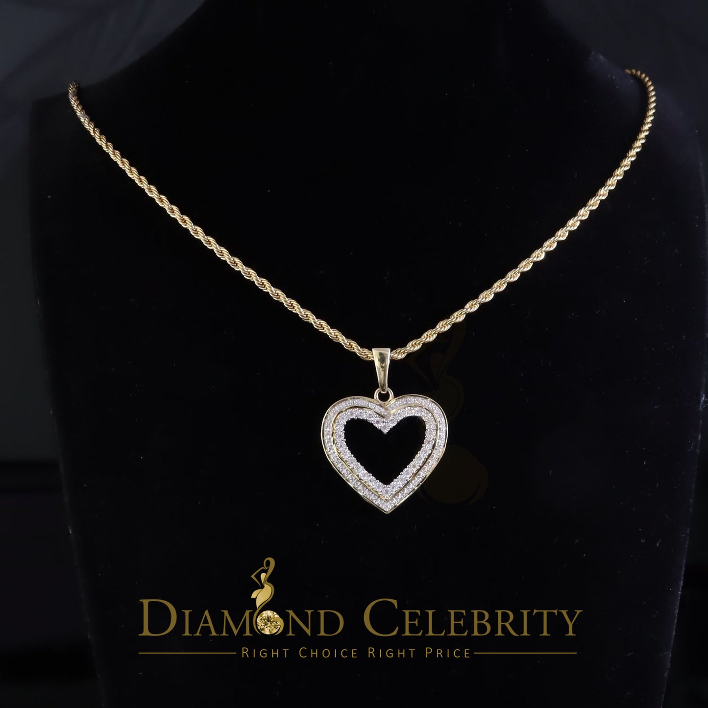 DiamondCelebritees  Real 0.10ct Diamond Sterling Silver HEART Yellow Charm Fashion Necklace Pendant