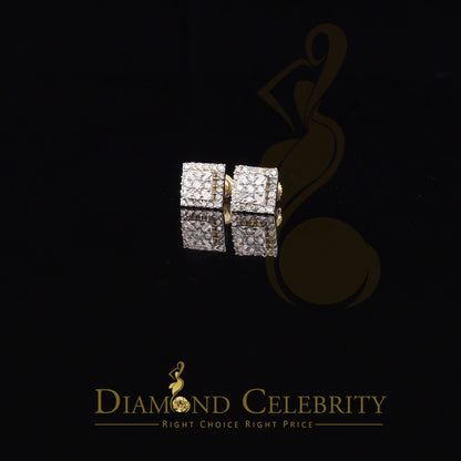 DiamondCelebritees 0.75 CT Real Diamond with 10K Real Yellow Gold Square Stud Earrings