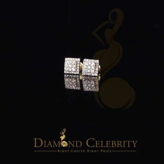 DiamondCelebritees 0.75 CT Real Diamond with 10K Real Yellow Gold Square Stud Earrings