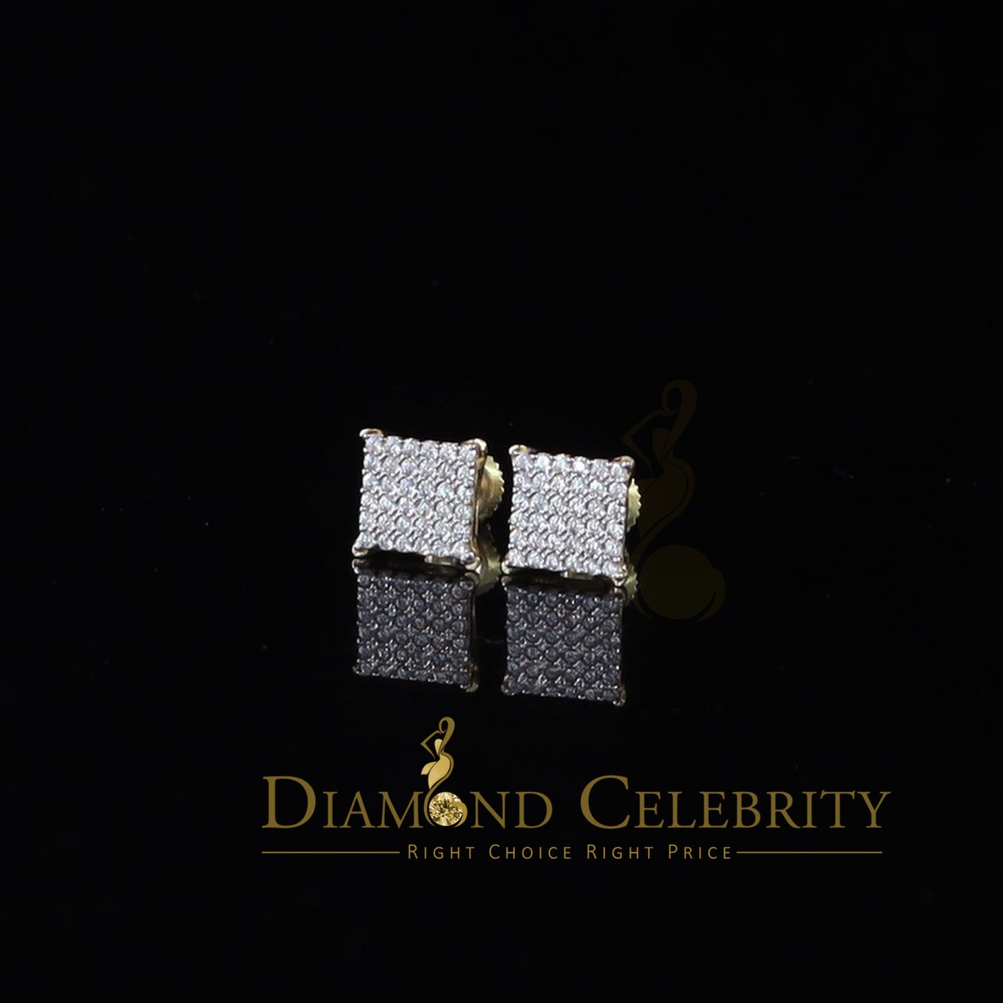 DiamondCelebritees  925 Sterling Yellow Silver 0.72ct Cubic Zirconia Square Womens Stud Earrings