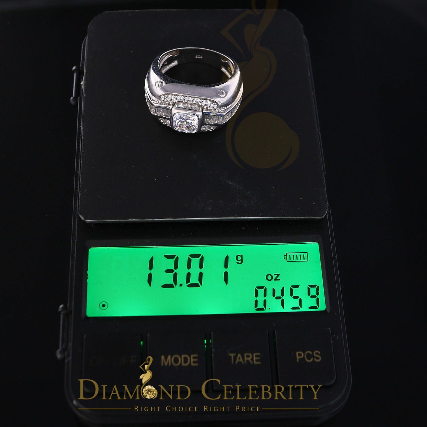 DiamondCelebritees 925 White Sterling Silver Cubic Zirconia 6.10ct Men Square Shape Ring Size 11