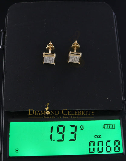 DiamondCelebritees Real 10k Yellow Gold Square Stud Earrings with 0.15CT Real Diamonds