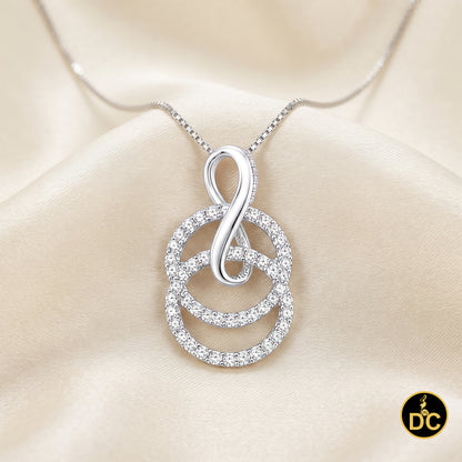DiamondCelebritees White Silver Pendant Double Circle With Infinite Necklace 1.44ct Cubic Zirconia