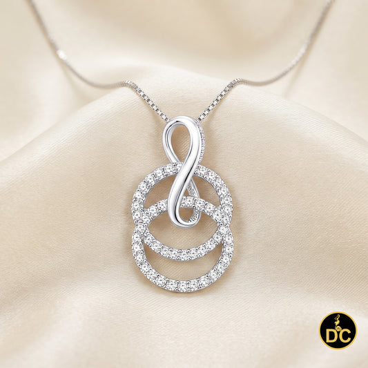 DiamondCelebritees White Silver Pendant Double Circle With Infinite Necklace 1.44ct Cubic Zirconia