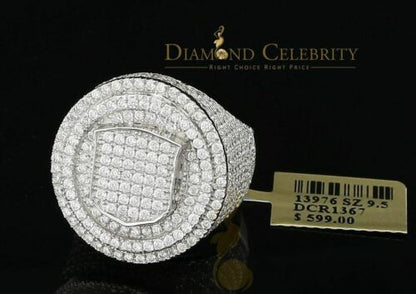 DiamondCelebritees White Sterling Silver11.50ct Cubic Zirconia Men's Adjustable Ring From SZ 9 to11