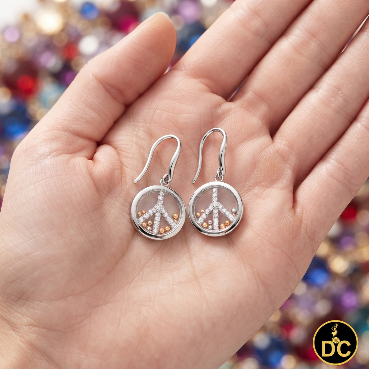 DiamondCelebritees  White Men's Hip Hop CZ Round dangling 925 Sterling SilverCZ Earrings